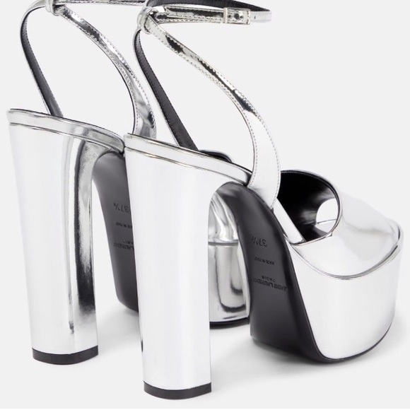 NWT SAINT LAURENT Jodie Metallic 135 Patent Leather Platform Sandals Silver 39.5 - Picture 3 of 15